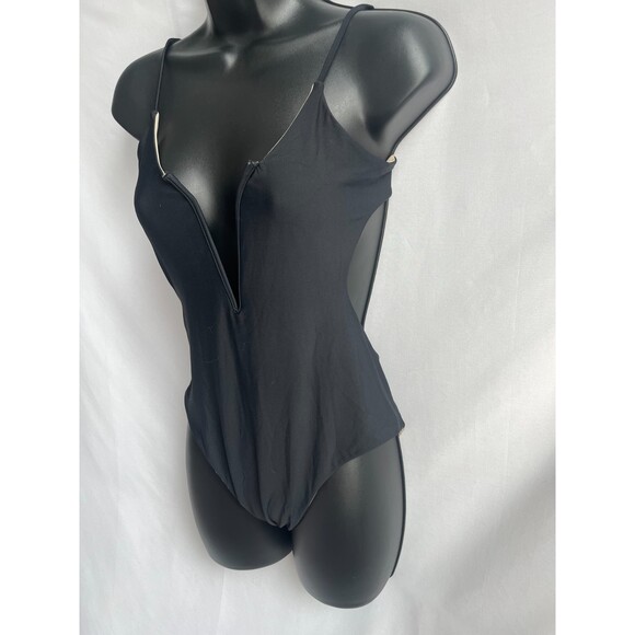Reversible One Piece Swimsuit Black Beige Size S Plunging Open Back Minimalist - Picture 4 of 12